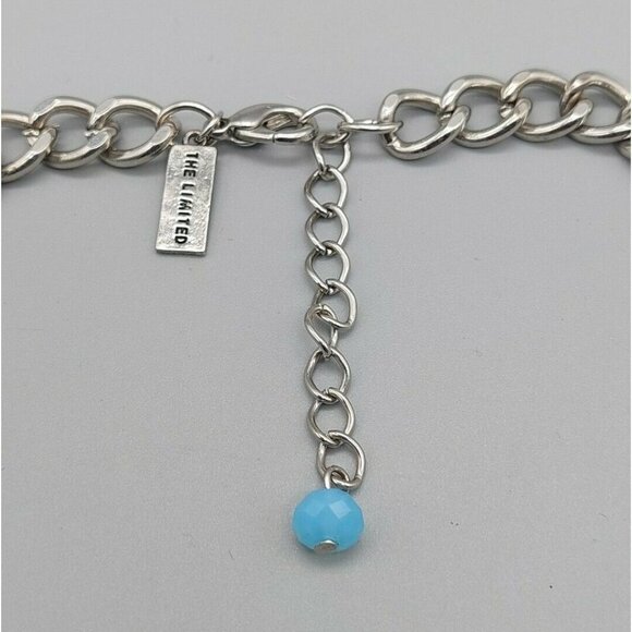 The Limited Necklace Silver Tone & Blue Collar Chain Bib Dangle Beaded  17"-19" - Picture 7 of 8